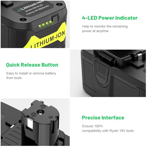 TREE.NB 18Volt 8.0Ah Replacement for Ryobi 18V Lithium Battery Ultra-High Capacity Compatible with Ryobi ONE+ 18V Battery P102 P103 P104 P105 P106 P107 P108 - Thumbnail 3