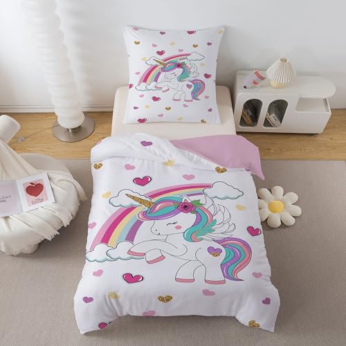 DJDEA Cartoon Bettwäsche 135 x 200 cm Kinder Weich Mikrofaser, Regenbogen Einhorn Motiv Bettwäsche-Sets mit Reißverschluss, mit Kinder Bettbezug und 1 Kissenbezug 80 X 80 cm, Geschenk für Mädchen DJDEA Cartoon Bettwäsche 135 x 200 cm Kinder Weich Mikrofaser, Regenbogen Einhorn Motiv Bettwäsche-Sets mit Reißverschluss, mit Kinder Bettbezug und 1 Kissenbezug 80 X 80 cm, Geschenk für Mädchen