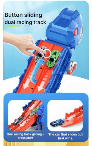 Image of Big Size Dinosaur Truck + Track Set with 8 die-cast Cars Big Hauler Truck Toys for Kids Dinosaur Car Carrier - Deformation into Race Track Gift for Boys Ages 3-6