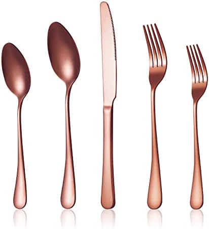 SUTETLW 20 PCS Kitchen Cutlery Set - Stainless Steel Flatware for 4 Dishwasher Safe Kitchen Tableware Ware Include 4pcs Spoon,4pcs Fork,4pcs Knife,4pcs Dessert Fork,4pcs Teaspoon (Rose gold)