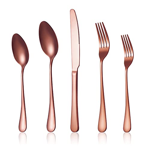 Sutetlw 20 Pcs Kitchen Cutlery Set - Stainless Steel Flatware For 4 Dishwasher Safe Kitchen Tableware Ware Include 4Pcs Spoon,4Pcs Fork,4Pcs Knife,4Pcs Dessert Fork,4Pcs Teaspoon (Rose Gold) #TOP12