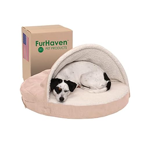 Furhaven 26" Round Orthopedic Dog Bed for Medium/Small Dogs w/ Removable Washable Cover, For Dogs Up to 30 lbs - Sherpa & Suede Snuggery - Cream, 26-inch