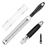 HOTEC Stainless Steel Cheese Grater, Lemon Citrus Zester with Channel knife for Kitchen Ginger, Garlic, Nutmeg, Chocolate, Vegetables, Fruits –Razor-Sharp Non-slip Handle, Dishwasher Safe
