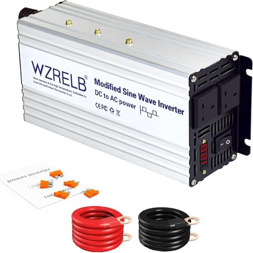 Onduleur sinusoïdal modifié WZRELB 1500W convertisseur 12V 230V avec double prise AC et écran LED