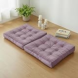 Meditation Cushion Set of 2, Floor Cushions for Adults, Velvet Floor Pillows for Sitting, Tufted Seat Cushions for Yoga, Living Room, Bedroom & Reading Nook, Machine Washable, 22 x 22 Inch, Lavender
