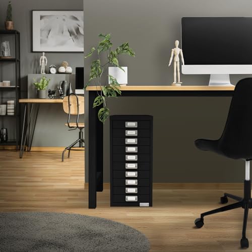 ML-Design Archivador con 10 Cajones, 28x38x60 cm Acero Negro Armario Independiente Auxiliar de Oficinas con Portaetiquetas Cajonera Metálica para DIN A4 Mueble para Almacenamiento Documentos - imagen 2