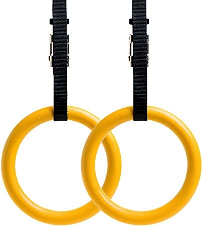 REEHUT Gymnastic Rings W/Adjustable Straps, Metal Buckles & Manual - Home Gym (Set of 2) - Non-Slip - Great for Workout, Strength Training, Fitness, Pull Ups and Dips, Ebook Included