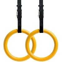 REEHUT Anillas de Gimnasia, Anillas de Deporte con Correas Ajustables de 4,5m y Hebillas de Metal con Agarre Duro, Amplio y Antideslizante Ideales para Entrenamiento de Fuerza (2 Unidades, Amarillo)