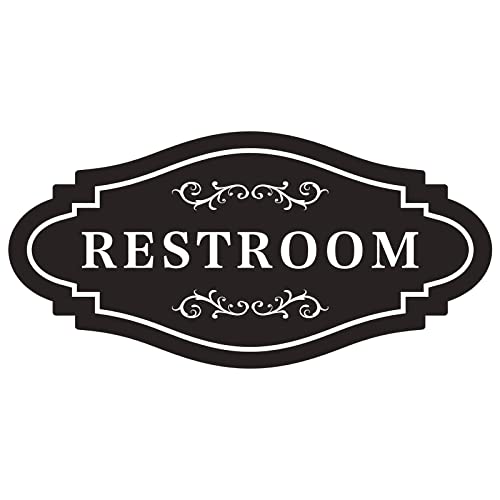 Decorative Restroom Sign, Black with White Lettering, 8 x 4 inches