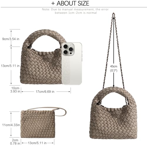 Image of JINMANXUE Fashion Mini Handbag For Women, Woven Tote Bucket Composite Bag Knitting Chain Bags, Crossbody Shoulder Purses (N-Tea brown)