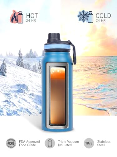 Image of NAUTICA Premium Leak-Proof Insulated Water Bottle - 1pc (Fender)| 750ml | Stainless Steel Flask with 24 Hours Temperature Retention | Ideal for Travel, Gym, Office Use Austin Solid-lightblue