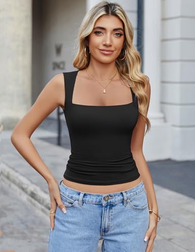 Avidlove Women's Square Neck Tank Top Double Lined Basic Crop Tops Going Out Shirt Slim Fit Summer3
