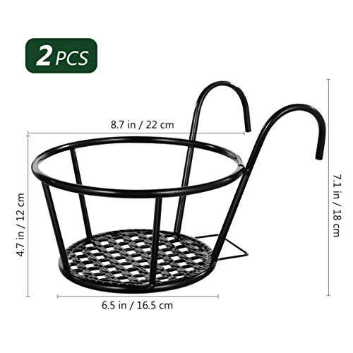 YARNOW 2pcs Hanging Railing Planter Iron Art Hanging Baskets Flower Pot Holder Plant Holder Over The Rail Metal Fence Planters for Patio Balcony Porch Fence - Image 4