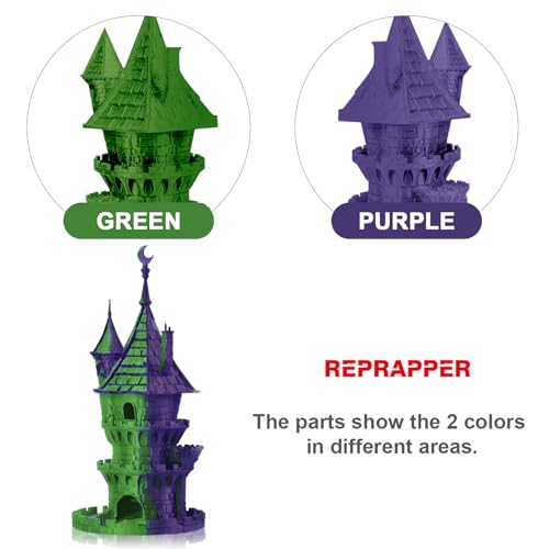 Image of Reprapper Dual Color PLA, Coextrusion Filament 1.75mm for 3D Printer, Multicolor Like Matte Rainbow, 2.2lbs (1kg), Matte PLA Purple & Green