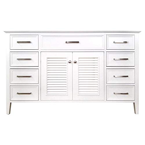 Ariel Kensington D055S-Bc-Wht 54'' Inch White Base Cabinet With 2 Soft Closing Doors, 1 Decorative Faux Drawer And 8 Self Closing Drawers #TOP22