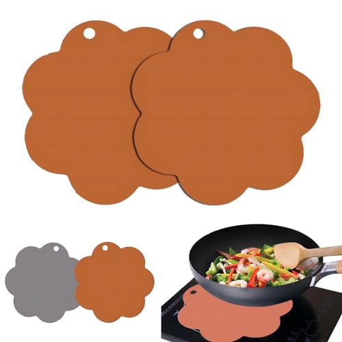 Silicone Mats for Induction Cooktop, Heat-Resistant Protector Pad, Anti-Slip, Scratch Protection, Ultra Thin, Orange Flower Shape, 2 Pieces 10 Inch