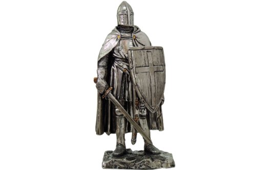 Crusader Knight Statue Silver Finishing Cold Cast Resin Statue 7"