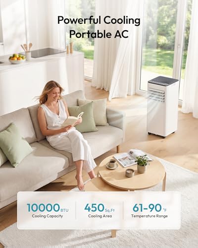 Image of EUHOMY 10,000 BTU Portable Air Conditioners, 4-in-1 Portable AC Unit Cools Up to 450 Sq.Ft, Portable Air Conditioner with Cool, Fan, Dry, Sleep Modes with Remote Control, 50 dB, 24H Timer, for Bedroom