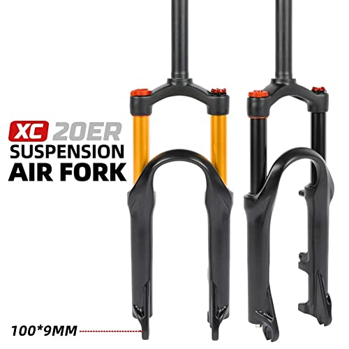 Yojolo 20 Inch Folding Bike Suspension Forks, Travel 100Mm Bmx Air Fork 28.6Mm Threadless Straight Tube Disc Brake Front Fork Manual Lockout Qr 9Mm For Mtb Xc Bicycle (Color : Gold 20'') #TOP1