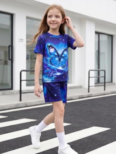 Image of 5-12Y Girls Clothes Summer 2 Piece Outfits Short Sleeve T-Shirts and Shorts Kids Fashion Clothing Sets