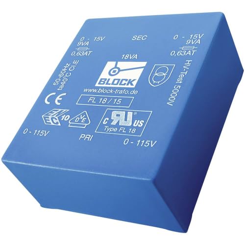 Transformateur pour circuits imprimés Block FL 8/12 anti-surchauffe double 115V vers 2x12V AC 8VA