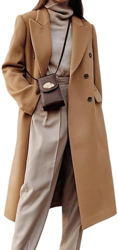 Womens Long Wool Coats Fall Winter Double Breasted Trench Coat Pe...