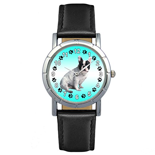Preisvergleich Produktbild Timest - Französische Bulldogge - Hunde Motiv Damenuhr mit schwarzem Lederarmband Rund Analog Quarz SA2091