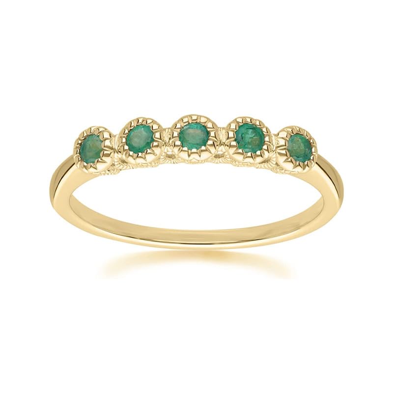 Bague émeraude argent 925 éternité à 5 pierres précieuses et plaqué or jaune