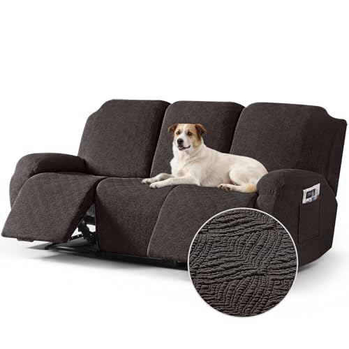 Image of Timeles Recliner Covers for 3 Seater Reclining Couch Covers Sofa Slipcover Furniture Protector for Dogs and Pets Stretch Soft Washable (Three-Seater, Chocolate)
