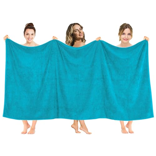 American Soft Linen Oversized Bath Sheet 40x80 Extra Large for Bathroom, 600 GSM 100% Cotton Turkish Jumbo Bathsheet Towels for Adults, Aqua Blue Bath Sheet