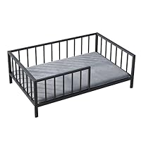 OSCHF Dog Bed With Rails - Elevated Metal Frame With Wood Board & Washable Mat For Small Dogs, 21.3 X 30 Inches, White