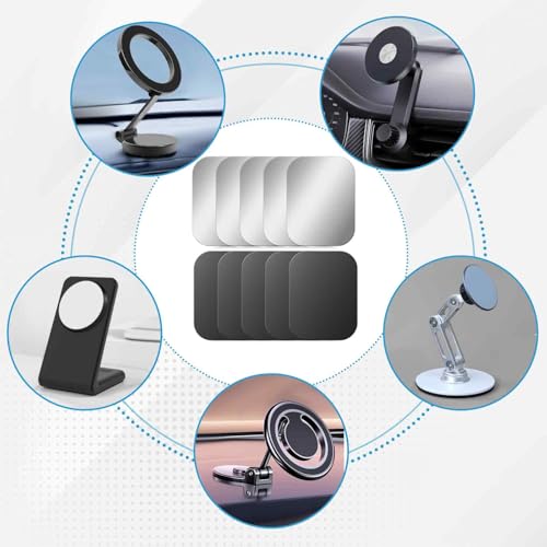 Bewudy Lot de 10 plaques autocollantes en métal - 40 mm - En acier inoxydable - Noir et argenté - Compatible avec les supports magnétiques de téléphone portable de voiture – vue 7