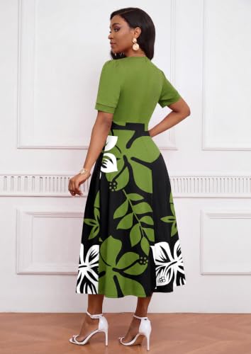 Image of MarryUP Women's Midi Dresses - V Neck Cocktail & Church Tea Dresses - Short Sleeve A-Line Swing Dress