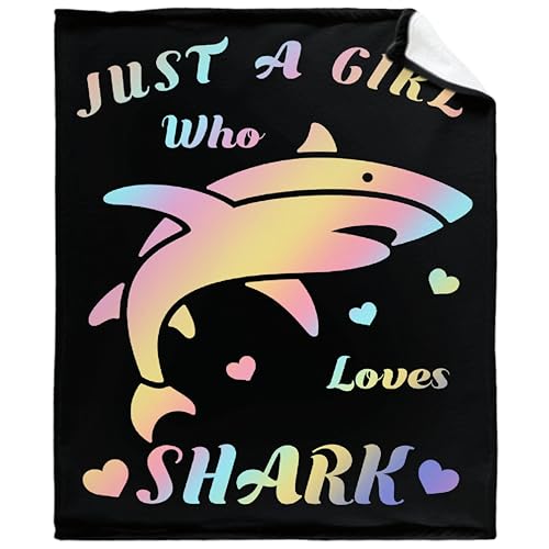 Just A Girl Who Loves Shark - Manta ligera de forro polar, regalo para niñas y niños, manta suave y divertida de animales para cama, sofá, sillas, para todas las estaciones (30 x 40 pulgadas para
