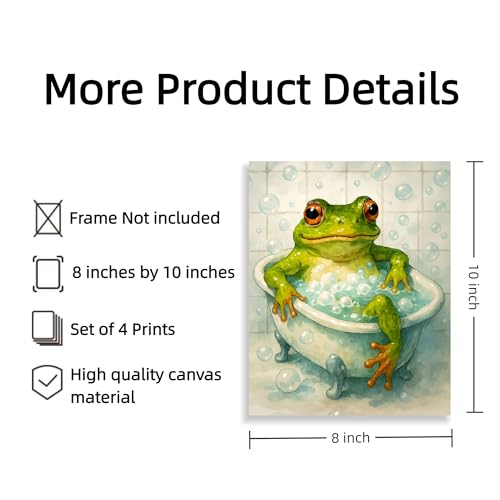 Image of Frimeeme 4Pcs Unframed Funny Frog Wall Art& Poster Prints, 8x10 In