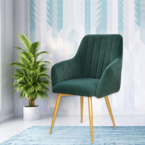 Image of Taboo Velvet Dining Chair Set of 6 | Upholstered Accent Arm Chairs | Soft Cushioned Seat with Backrest | Modern Velvet Fabric Chairs with Metal Legs | Living Room, Bedroom, Cafe & Restaurant | Green