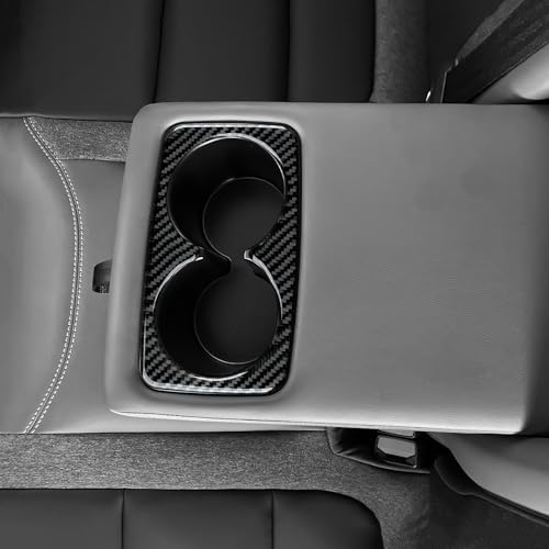 Image of Car Carbon Fiber Rear Armrest Cup Holder Cover Trim Accessories for Ford Bronco Sport & Mustang Mach-E 2021-2024 / Escape 2020-2024 Interior Sticker