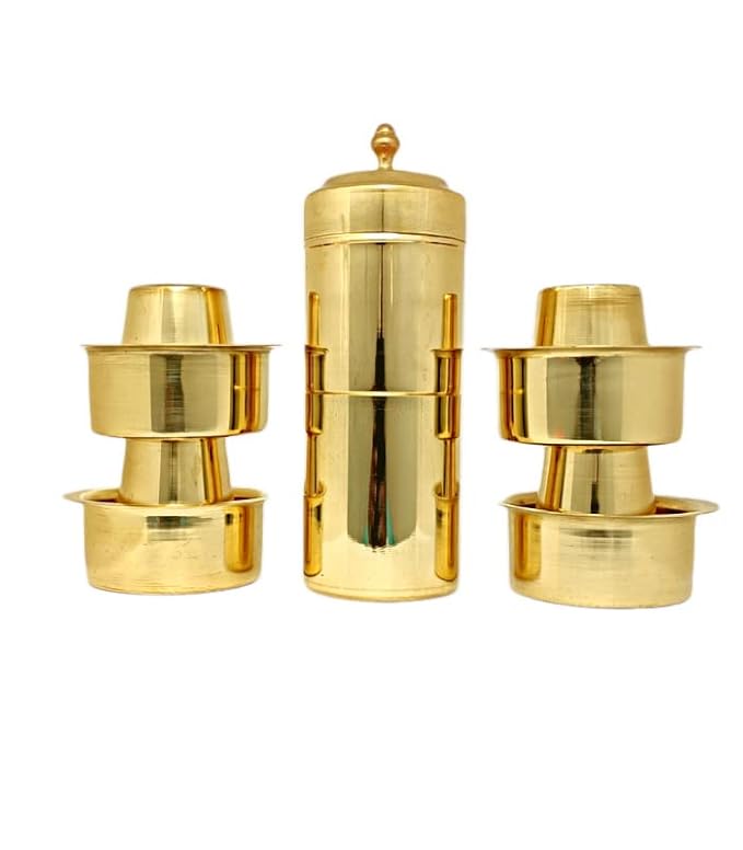 SARADHA METALS Brass Coffee Filter | Kumbakonam Degree Coffee Filter | Decoction Liquid Maker | Brass Coffee Maker | Coffee Filter | 4 Dabara Set | 1 Coffee Filter 4 dabara Set