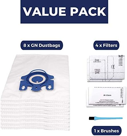 Zeltauto Dust Bags Replacement for Miele Vacuum Cleaner Classic C1, Complete C2 C3, S2000, S5000, S8000, S400, S600, S800 Series, GN 3D Efficiency Vacuum Bags, 8 Dustbags + 4 Filters