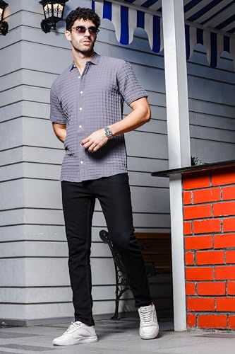 Image of IndoPrimo Men's Regular Fit Fancy Square Kniting Casual Shirt for Men Half Sleeves