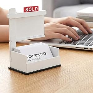 2 Pack Wooden Real Estate Business Card Holder Display – Large Capacity Farmhouse Desktop Organizer, Holds 100+Cards, White Real Estate Agent Supplies for Office Reception, Open House, or Realtor Gift