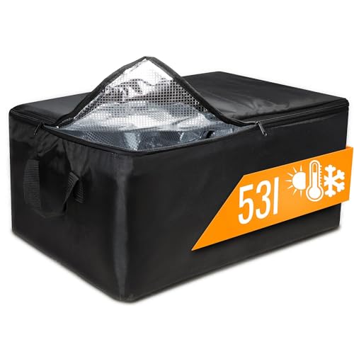 achilles Große Kühltasche, Thermotasche, Faltbare Kühlbox, Liefertasche zum warmhalten von Essen, Tasche mit Kühlfunktion, 57x37x25cm (Schwarz)