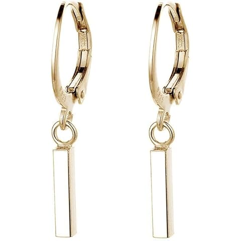 ONLYJUMP 18K Yellow Gold Bar Drop Earrings for Women 14K Gold French Style Leverback Dangle Drop Earrings Lightweight Earrings Jewelry Gift (Gold) Cover
