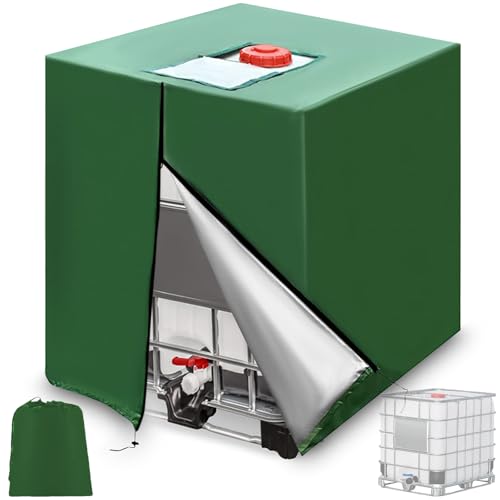 120x100x116cm IBC Tank Cover, 1000L IBC Tote Cover with Zipper, 210D Oxford Heavy Duty Outdoor Tarpaulin Hood, Waterproof Sun UV Protective Barrel Covers for Rain Water Tank, Container (Green)