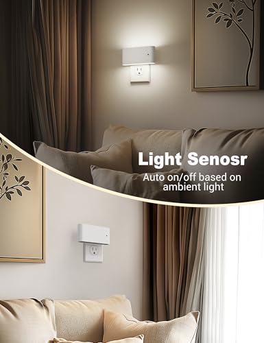Image of JandCase LED Night Lights Plug into Wall, Night Light with Dusk to Dawn Light Sensor, Dimmable Night Light Plug in [2 Pack], 5000K Cool White Nightlight for Bedroom Hallway Kids Room Kitchen