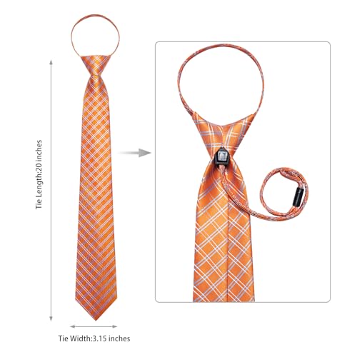 Image of DiBanGu Silk Zipper Ties for Men,Paisley Solid Plaid Pre-tied Tie and Pocket Square Cufflinks Set Formal Adjustable Necktie