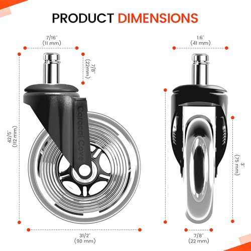 image for Caracal Cove Office Chair Wheels Set of 5 – 3 Inch Roller Blade Whee