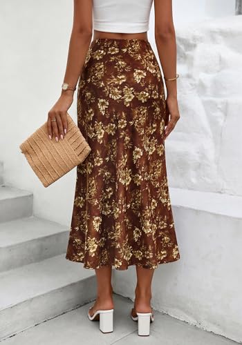 Image of BTFBM Satin Skirts for Women Trendy 2026 Summer Fall | High Waisted A-Line Leopard Print,Floral Print, Business Casual,Cocktail,Wedding Guest,Long Silk Midi Skirt