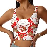DUYOLH Japanese Cute Lucky Cats Women'S Sports Bra Crop Tank Tops Workout Yoga Vest Fashion Running Top