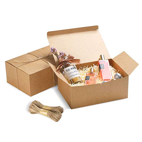 Frantis Brown Gift Boxes 9.45x6.5x4 Inches 10 Pack Paper Gift Box with Lids for Bridesmaid Gifts Birthday Party ChristmasWedding Crafting Cupcake Boxes With 66 FT Twine